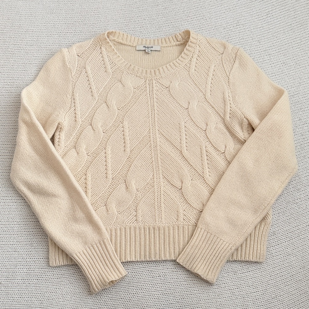 Madewell 100% Merino Wool Cable Knit Sweater Cream Size Small